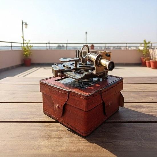 Working Brass Nautical Sextant with Leather Case Maritime Navigation Instrument, Astrolabe Sextant, Sailor Nautical Gift for him