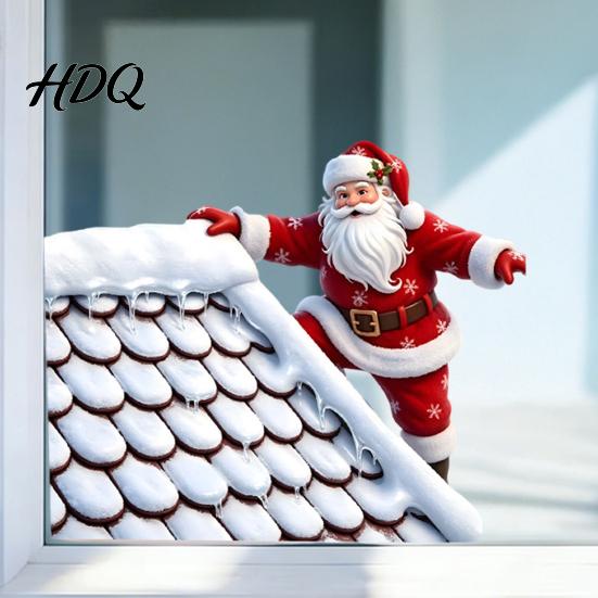Holiday Glass Stickers Christmas Climbing Santa Window Cling Roof Claus Static Seasonal Clings Decal Reusable Decorative Sticker for Party Decal