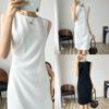 Abito Estivo da Donna Senza Maniche con Pieghe - Scollo Rotondo, Lunghezza Media, Vestibilità Slim, Elegante Stile OL
