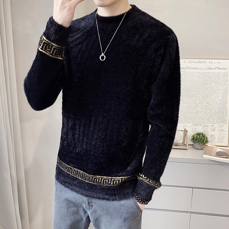 Unisex Mink Velvet High-Neck Sweater: Autumn/Winter Thick Fleece-Lined Knit for Men and Women.