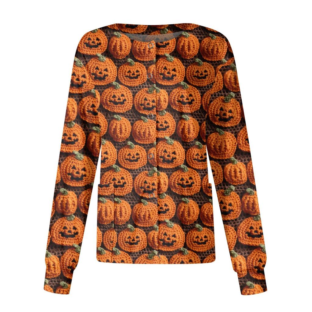 Women Long Sleeve Pattern Pocket Working Stand-up Collar Single-breasted Protective Overalls Cardigan Jacket Top