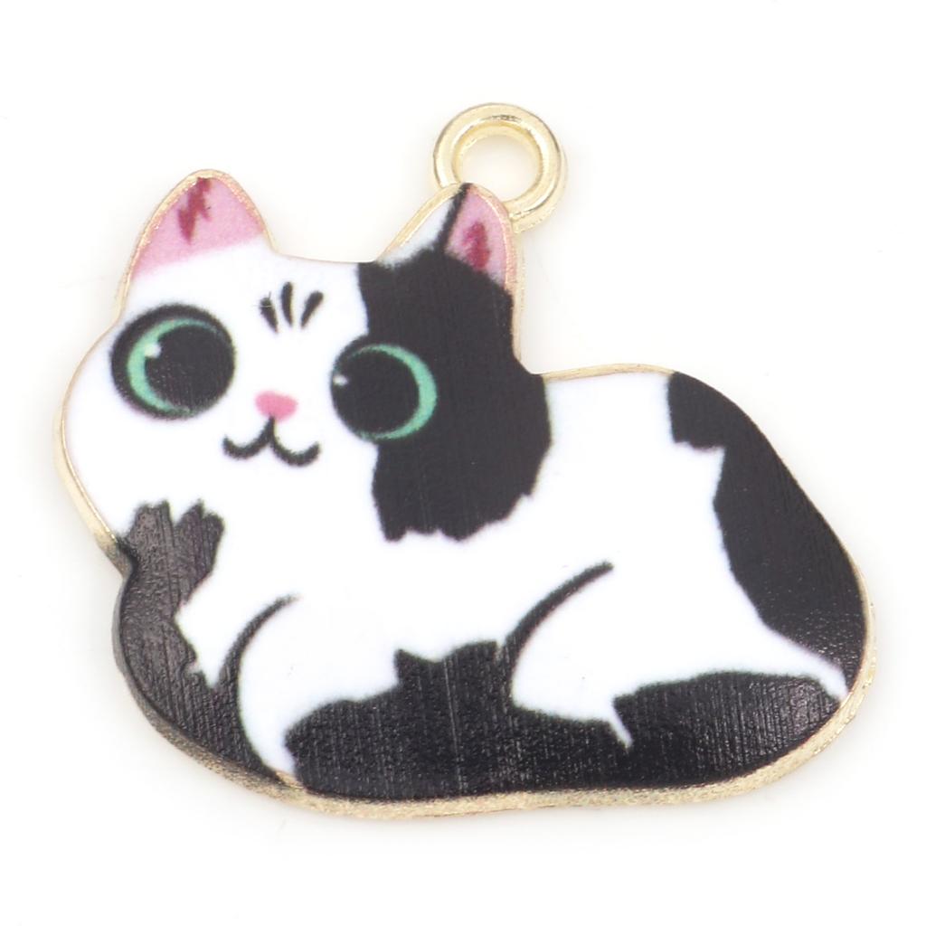 10 PCs Cartoon Enamel Cat Animal Charms Cute Gold Color Metal Pendants for DIY Necklace Bracelets Jewelry Making 23mm x 22mm
