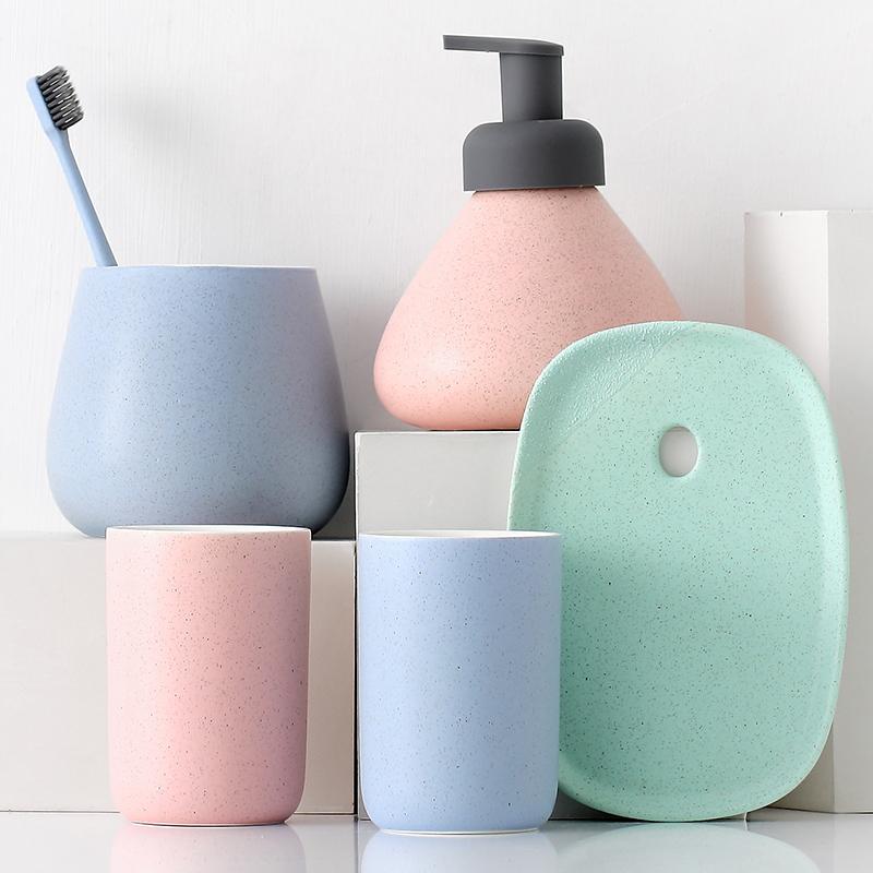 Nordic Ceramics Bathroom Supplies Four Piece Set Home Bathroom Accessories Five-piece Set Lotion Bottle Mouthwash Cup Soap Dish