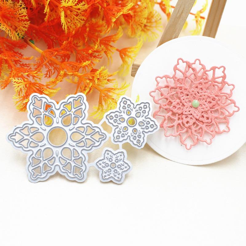 3 Stück Schneeflocken- oder Blumen-Design, Kunstmuster, Metall-Stanzformen, DIY, Scrapbooking, Prägeschablone, Papier-Bastelalbum-Vorlage
