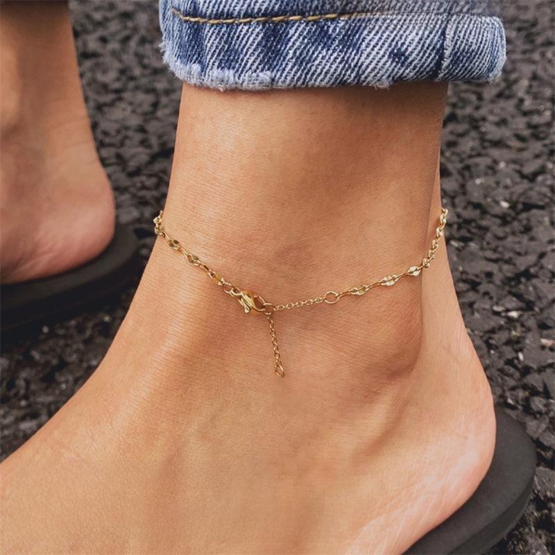 eManco Women's Gold-Plated Stainless Steel Lace Chain Anklet