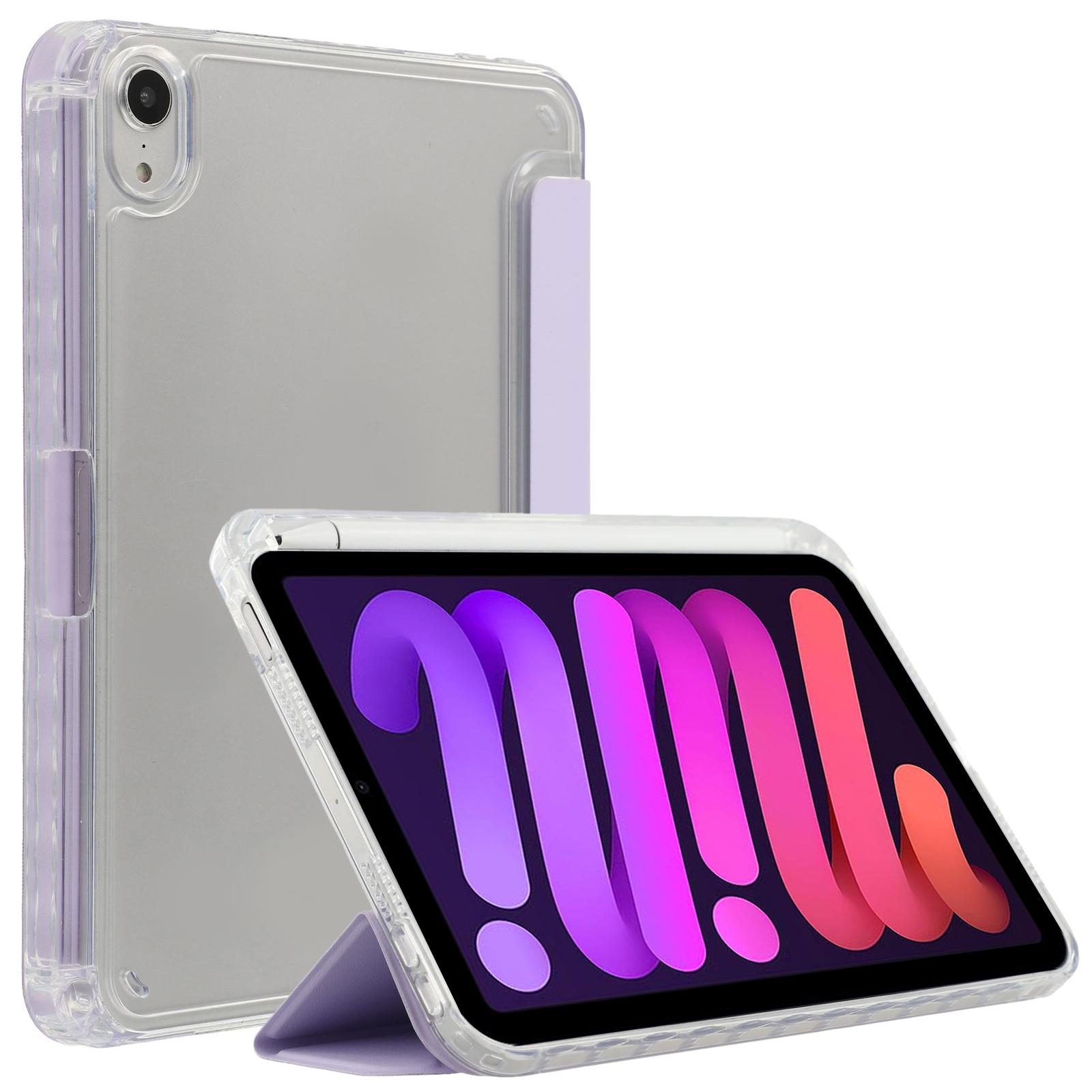 

For iPad mini (2024)/(2021) Case Origami Stand PU Leather Clear Back Tablet Cover Purple