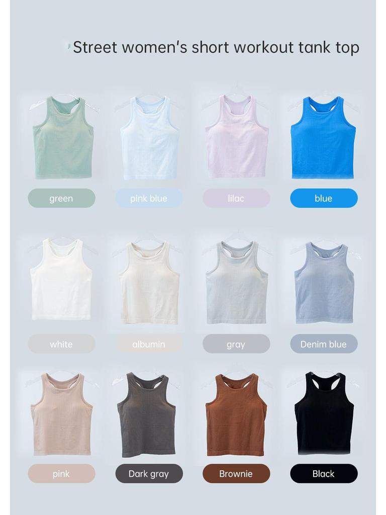 Women's High Elastic Knitted Ribbed Yoga Tank Top with Built-in Chest Pads, Waist Cinching, and Comfortable Summer Fit