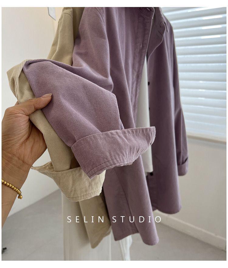 Korean Style Purple Corduroy Long Sleeve Casual Shirt Jacket