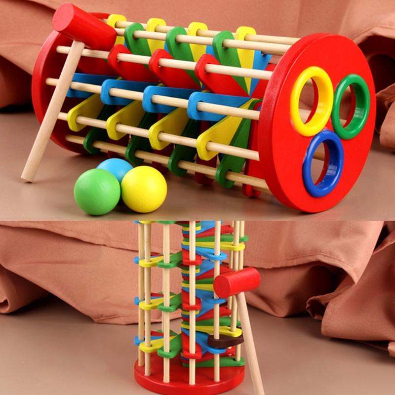 Children Pounding Ball Fall Ladder Small Hammer Colorful Knock Toy Baby Early Education Wooden for Baby 2 3 4 Years Old