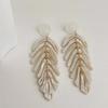 Retro Acrylic Leaf Earrings: Exaggerated Long Tassel Studs with European & American Design