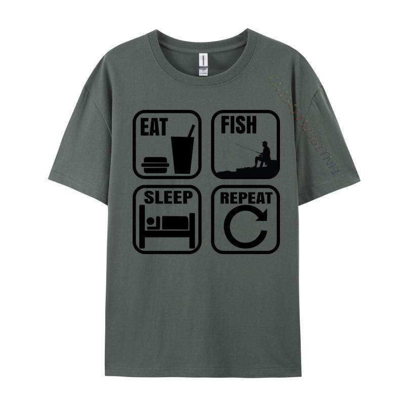 Eat Sleep Fish Repeat Tshirt Design TShirt Slim Fit Premium Cotton Man Tops Shirts Comfortable Black
