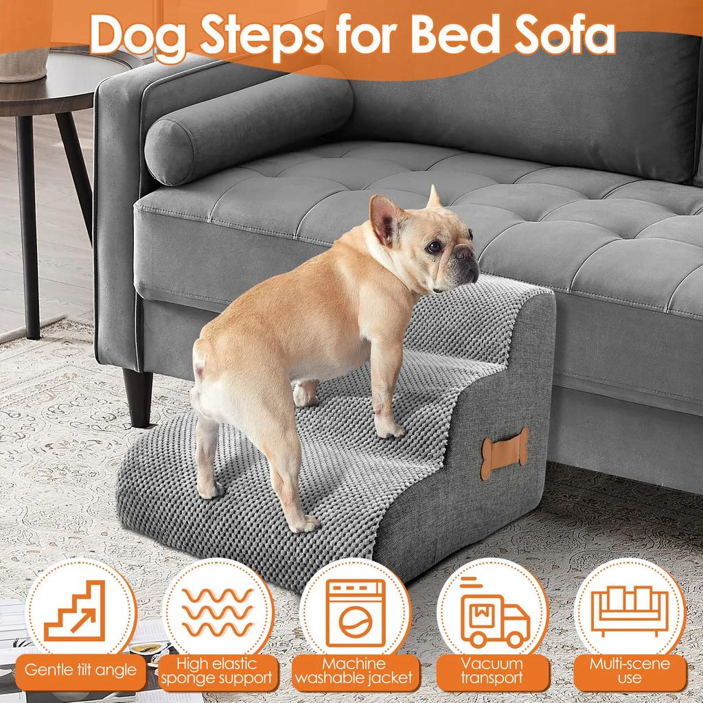 Curved Dog Stairs Ramp for High Beds and Sofa Climbing Pet Steps Nonslip Sponge Filling for Small Dogs and Cat