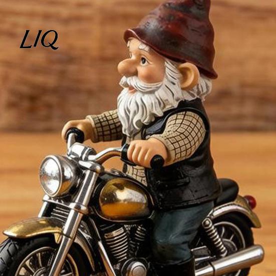 Decorative Gnome Figurine Riding Retro Motorcycle Figurine, Motorbike Dwarf Resin Statue Outdoor Sculpture Sculpture, Ornament for Home Office