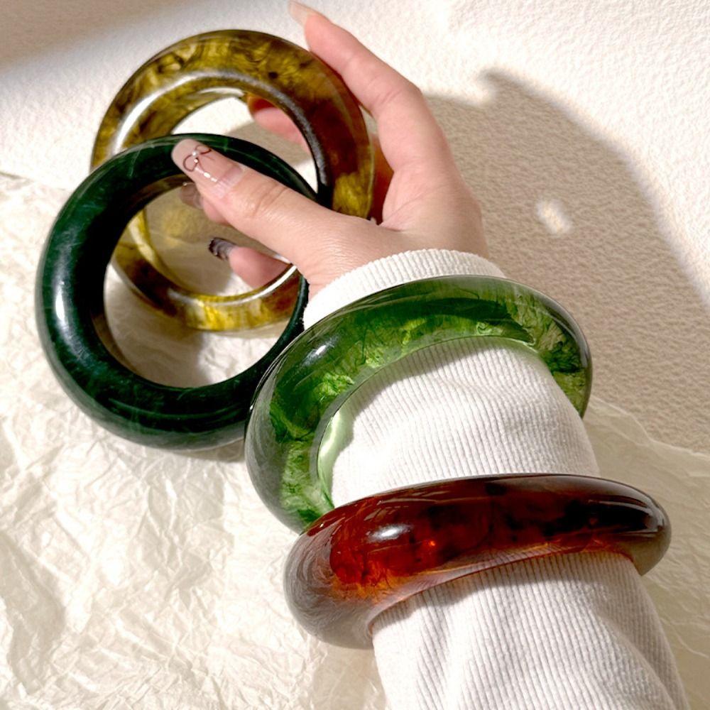 Geometric Chunky Resin Bangle Circular Retro Hand Ring Cute Irregular Wide Bracelet Girls