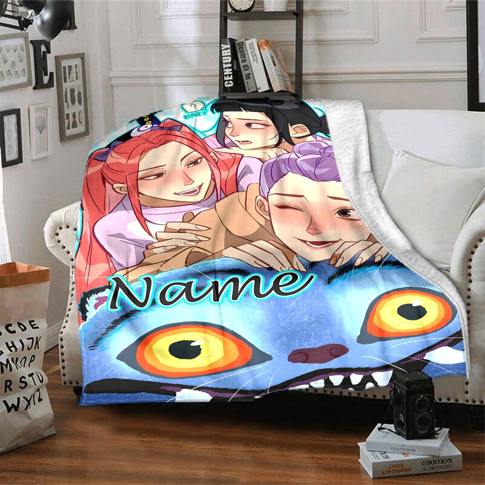 Customizable KPop Demon Hunters4 Throw Blanket – Personalized Name, All-Season Cozy Snug Blanket, Machine Washable, Personalized Blanket