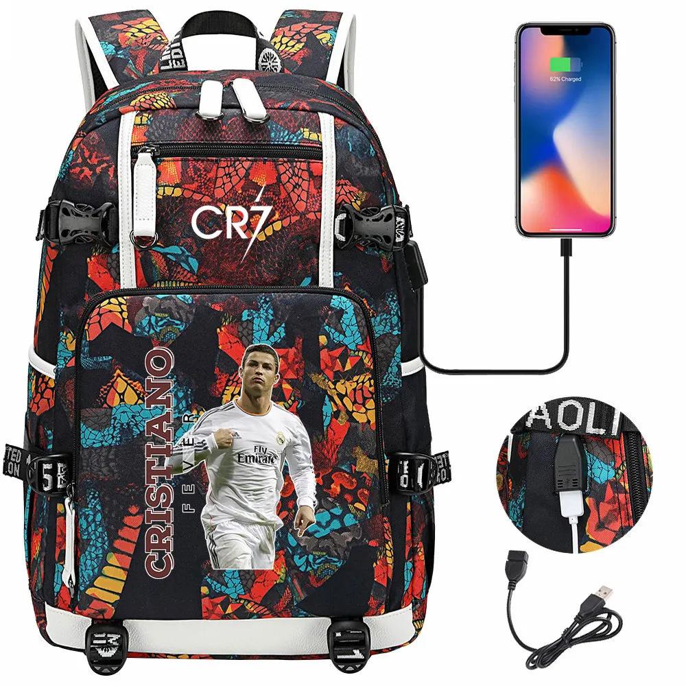 Football Star Collection Teen Primary And Secondary School Student School Bag Usb Men'S And Women'S Casual Backpack