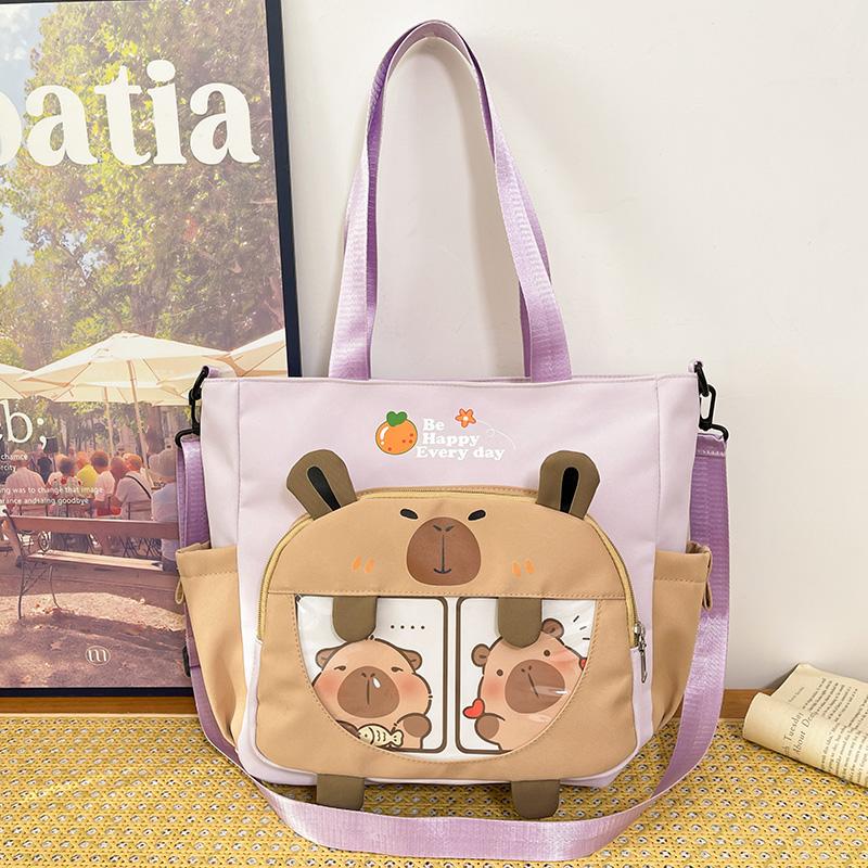 Contrast Color Cartoon Handbag Large Capacity Women's Crossbody Bag Student Shoulder Bag
