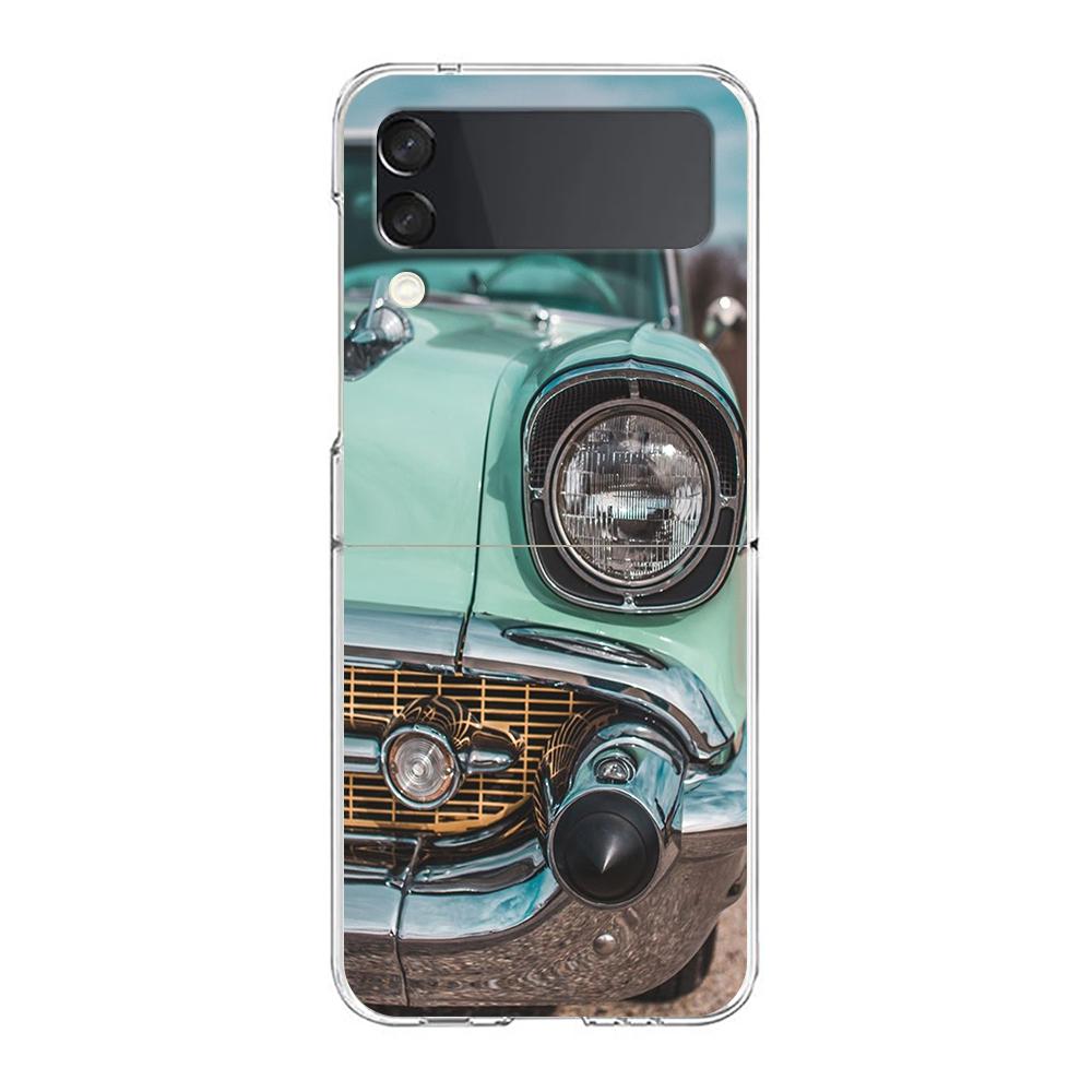 Classic Vintage Old Retro Car Phone Case For Samsung Galaxy Z Flip 3 4 5 Hard Folding Clear PC For Samsung Z Flip 6 Back Cover