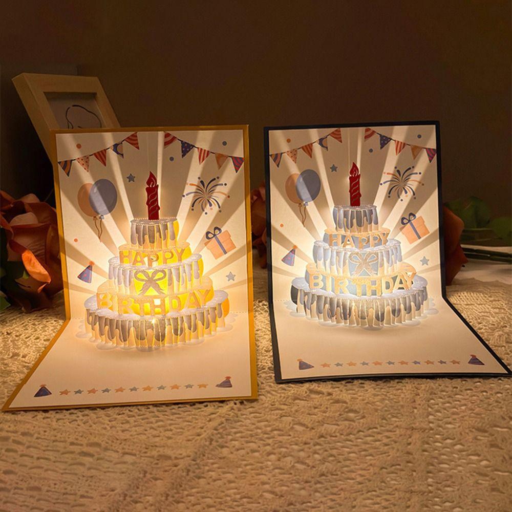 Musical and Light 3D Popup Greeting Card Luxurious Foil Stamping Cards  Birthday Party Supplies
