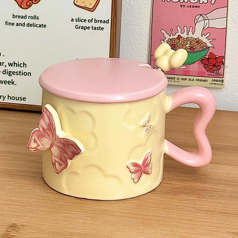 Cup Girls High-value Butterfly Mug with Lid Spoon Ceramic Cup Souvenir Birthday Gift Drinking Cup Household