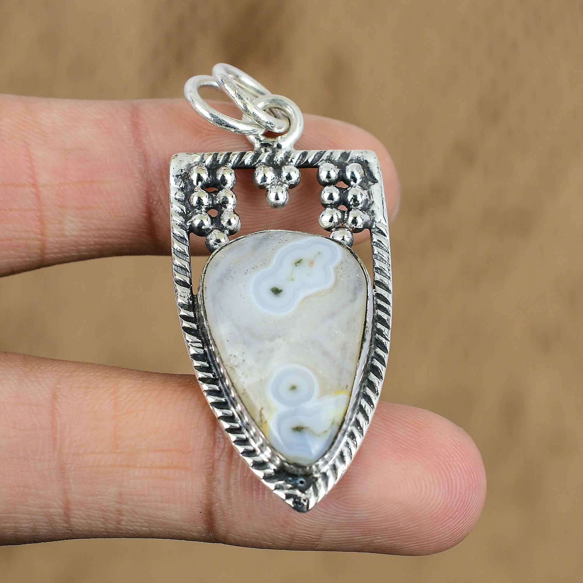 

Natural Solar Moss Opal Gemstone Pendant 925 Sterling Silver Jewelry For Girls