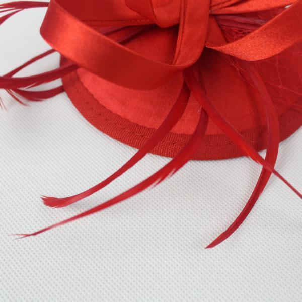 Women Girls Ladies Feather Fascinator Mesh Hairdressing Bridal Hair Clip Wedding Party Accessory Red