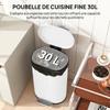 Kitchen Bin, 30 L, Pedal, Removable Inner Bucket, Soft-Close Lid, 36.5 x 31 x 61 cm, White