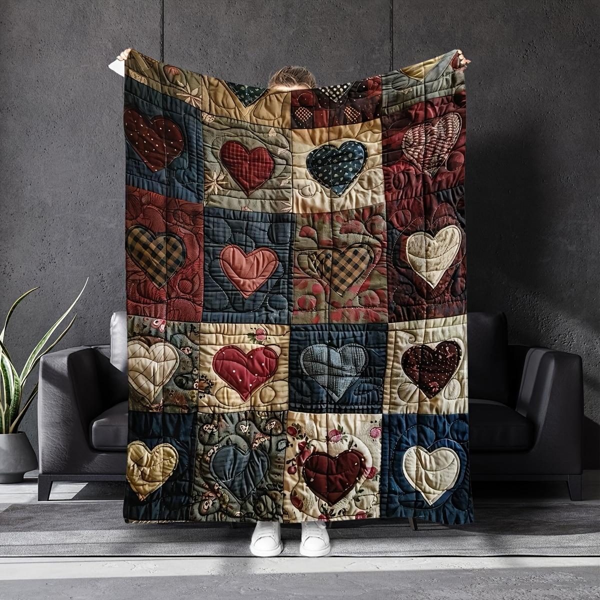 

Современный Красочный Лоскутный Плед Сердце Всесезонный Мягкий Теплый Дышащий для Дивана Кровати Кемпинга Смешанные Цвета Уютный Домашний Декор 30x40in