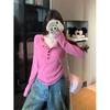 Women Autumn Button Detail V Neck Long Sleeve T Shirt