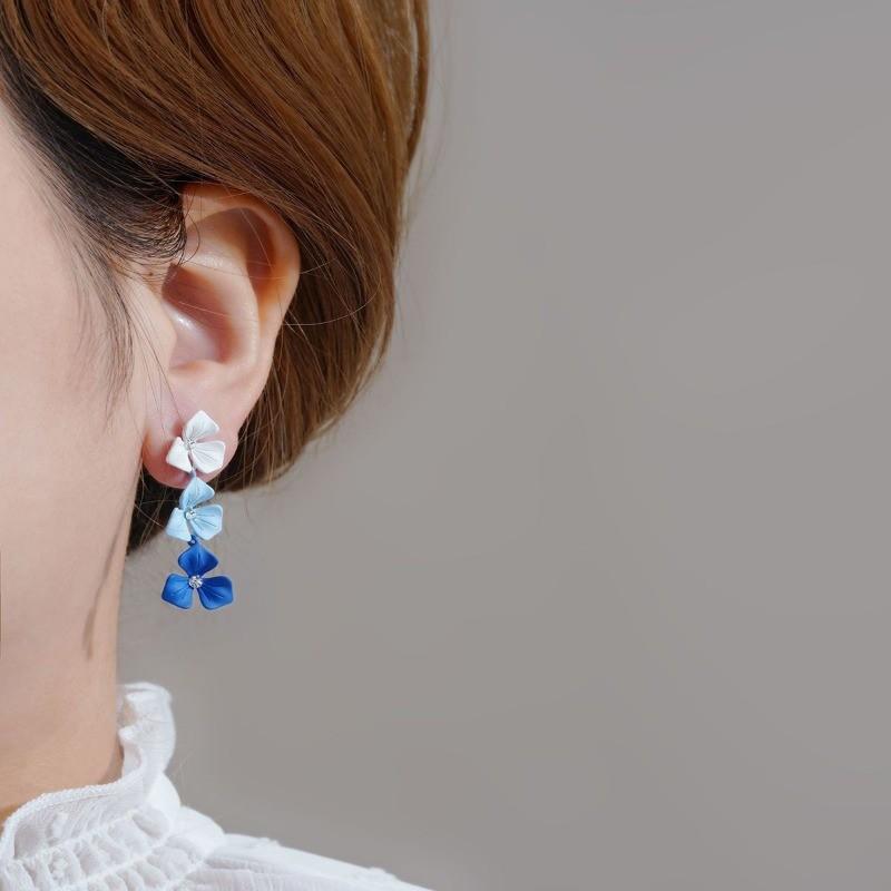 Pinkdudu Vintage Blue Flower Metal Earrings Simple Trendy Drop Earrings Women Jewelry PD2278
