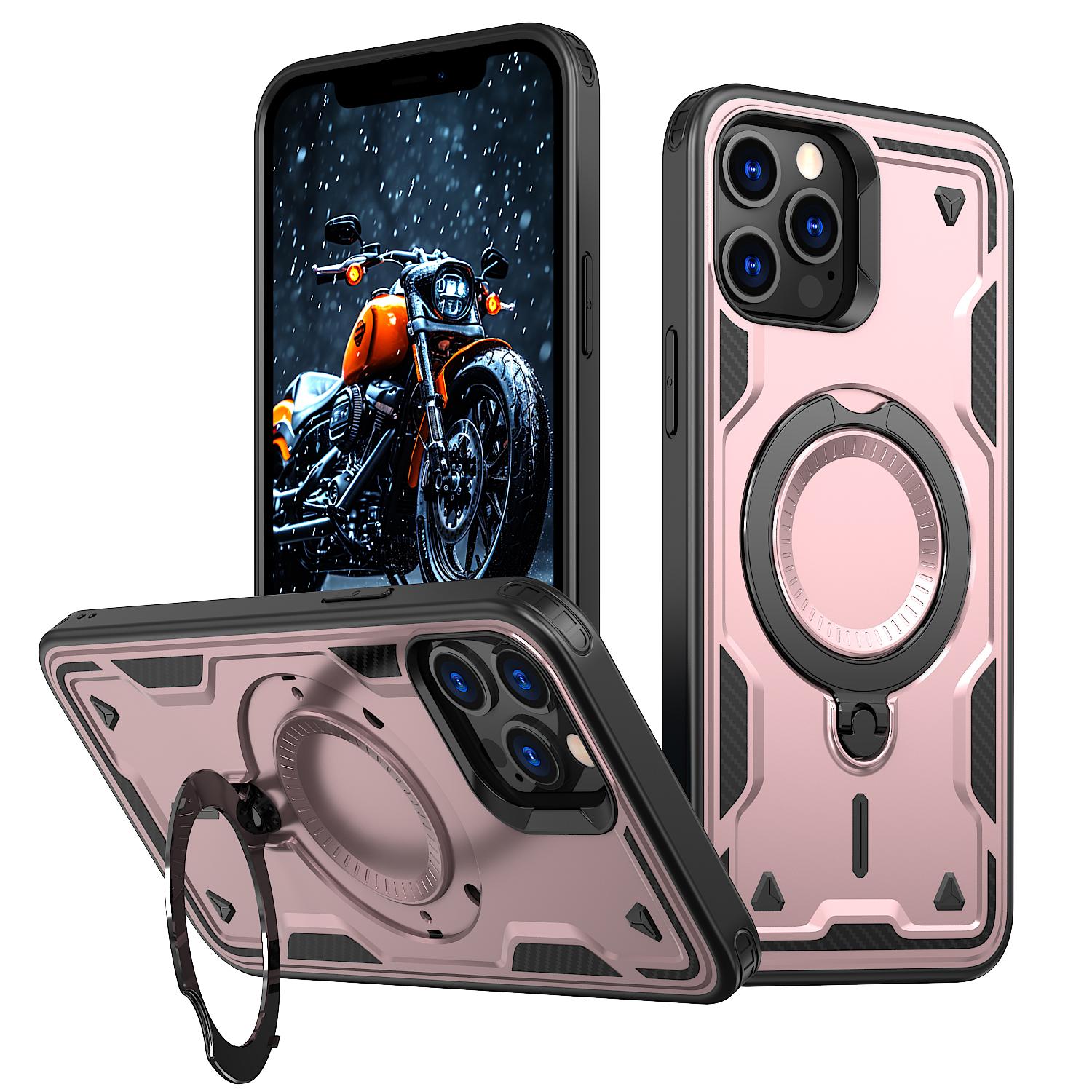 

For iPhone 13 Pro Max/12 Pro Max Case Compatible with MagSafe Military Protection PC+TPU Kickstand Phone Cover Rose Gold