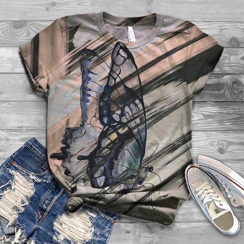 Summer Top Butterfly Series 3D Digital Printed Sports and Leisure Loose Women's Short Sleeved T-shirt