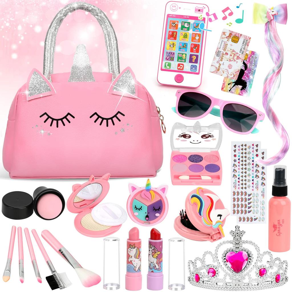 Sendida Makeup Set with Portable Makeup Bag and Electronic Mobile Makeup Toy with Eyeshadow and Easy Makeup Gift for Ages 6 and Up Kids' Toy, Girls'