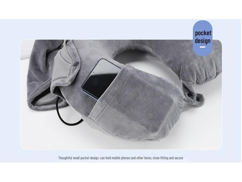 Custom Inflatable Hooded U-shaped Neck Pillow for Travel and Napping.