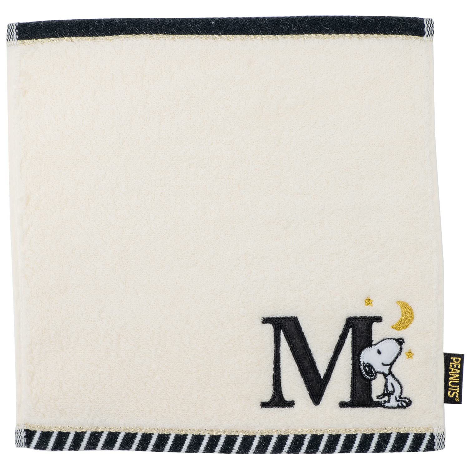 Tsujiseru Snoopy Mini Towel 25cm with Embroidered Initial White M, белый