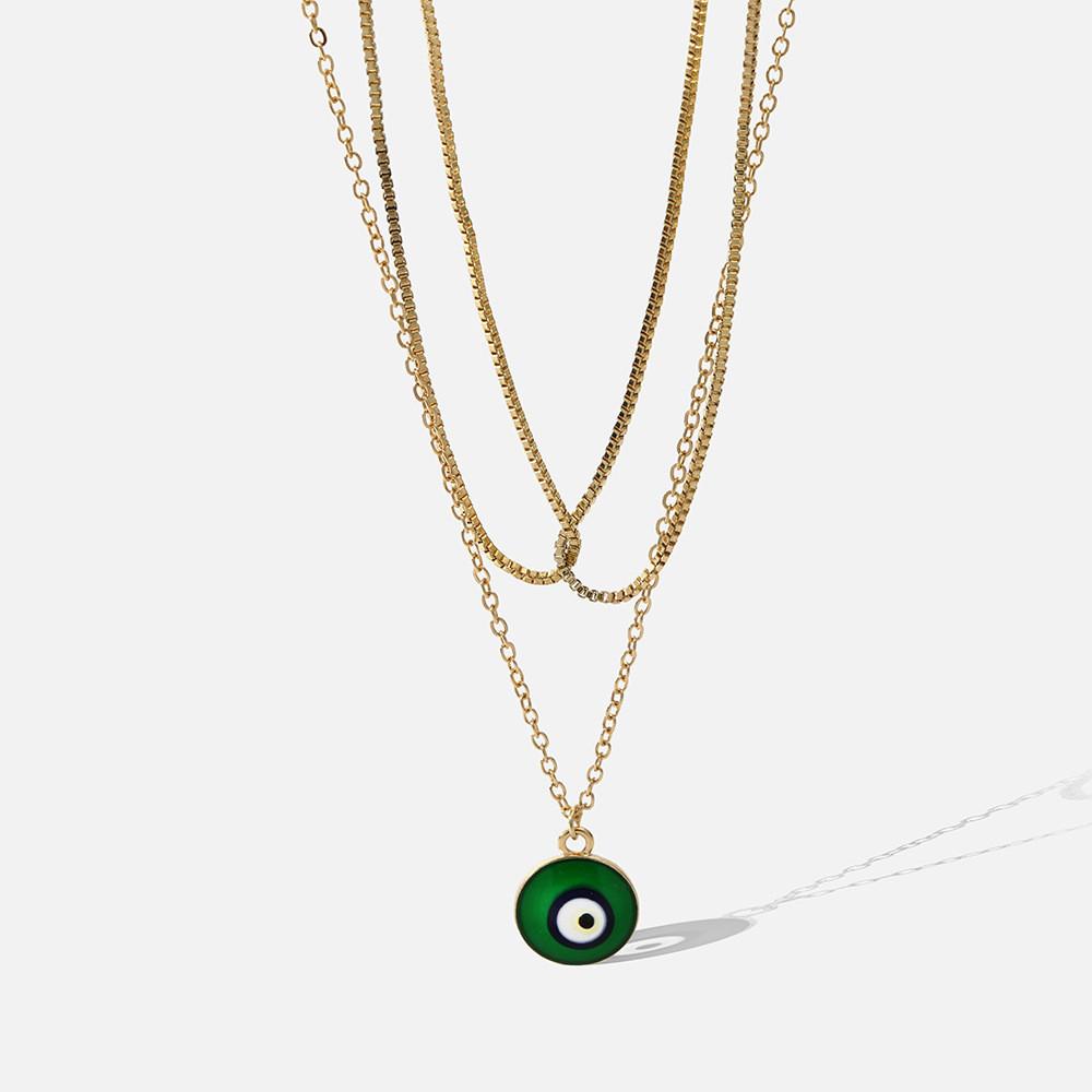 Moderne Elegante Grüne Augen Halskette Für Frauen Einzigartiges Geometrisches Mehrschichtiges Design