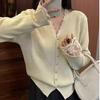 Women's Korean Patchwork Lace V-Neck Knitted Cardigan: New Loose Fit for Autumn/Winter 2025 - Versatile Inner Wear Sweater Coat