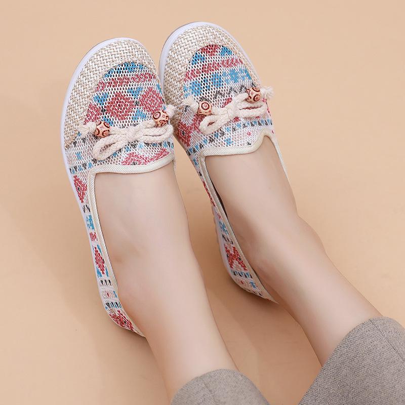 Vyhloubená látková obuv Dámské Měkké dno Protiskluzové Ploché Boty Maminka Odvětrávání Pracovní obuv Retro Etnický styl Jednoduché Ležérní