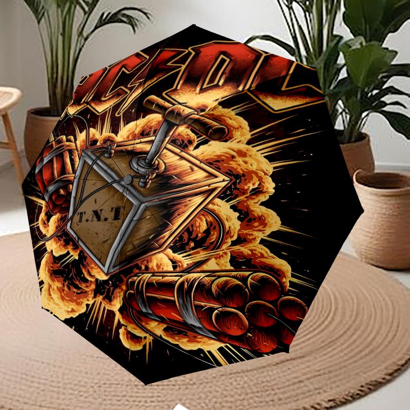 ACDC Theme Automatic Umbrella, Lightweight & Portable, 8 Rib, Perfect for Outdoor Travel, Birthdays, Christmas, Gifts.