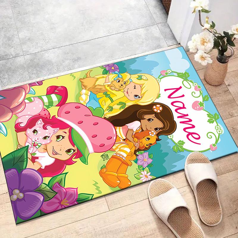 Custom Strawberry Princess Mat Personalized Name, Polyester Washable Indoor Entryway Rug, Gift for Christmas, Easter, Thanksgiving Day
