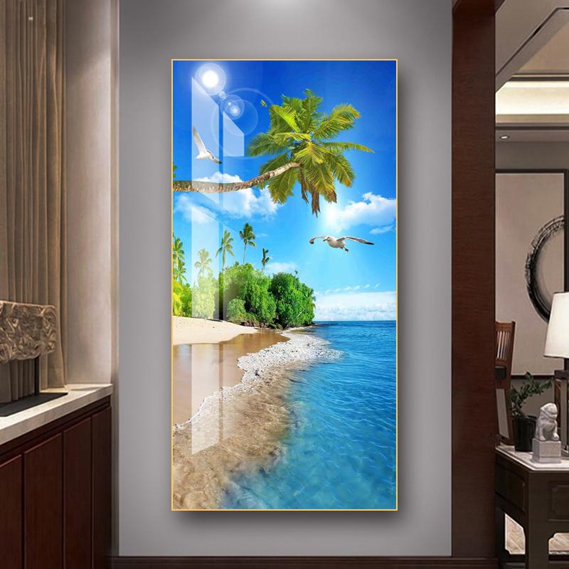 Seaside Scenery HD Pictures Canvas Painting Beach Seascape Palm Tree Posters Prints Seagull Wall Art for Porch Living Room Decor