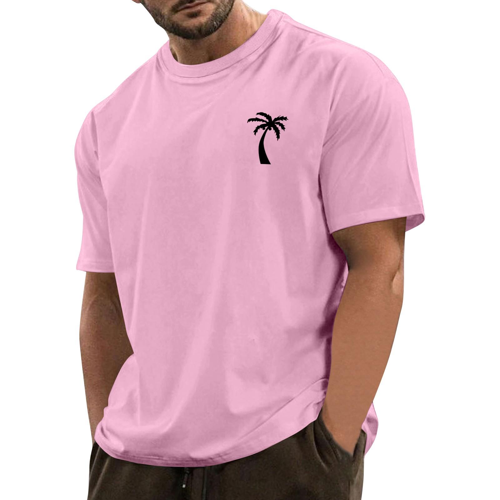 

Men s Fashionable Casual Hawaiian Print Round Neck Short-Sleeved T-Shirt Top XL рожевий