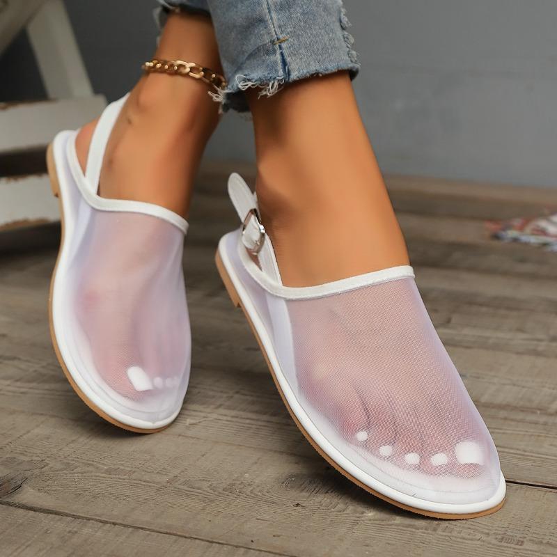 2024 New Transparent Mesh Sandals Women's Casual Flat Shoes Women's Summer Closed Toe Slingback Sandals Women's Flat Shoes