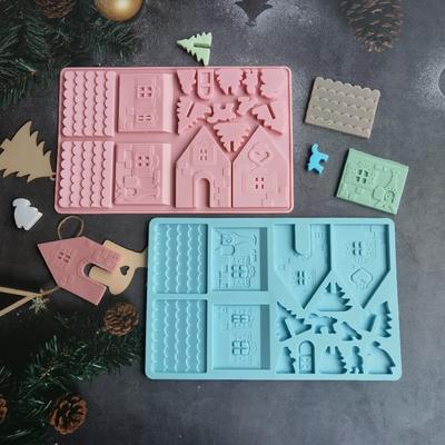 Stampo in silicone per cioccolato, casa in legno di Natale in mattoni, inserto per candela, fondente, biscotto