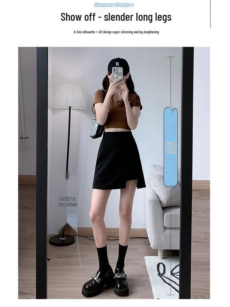 Versatile High-Waisted Black A-Line Skort - Slimming Plus Size, Hip-Hugging Design for Women