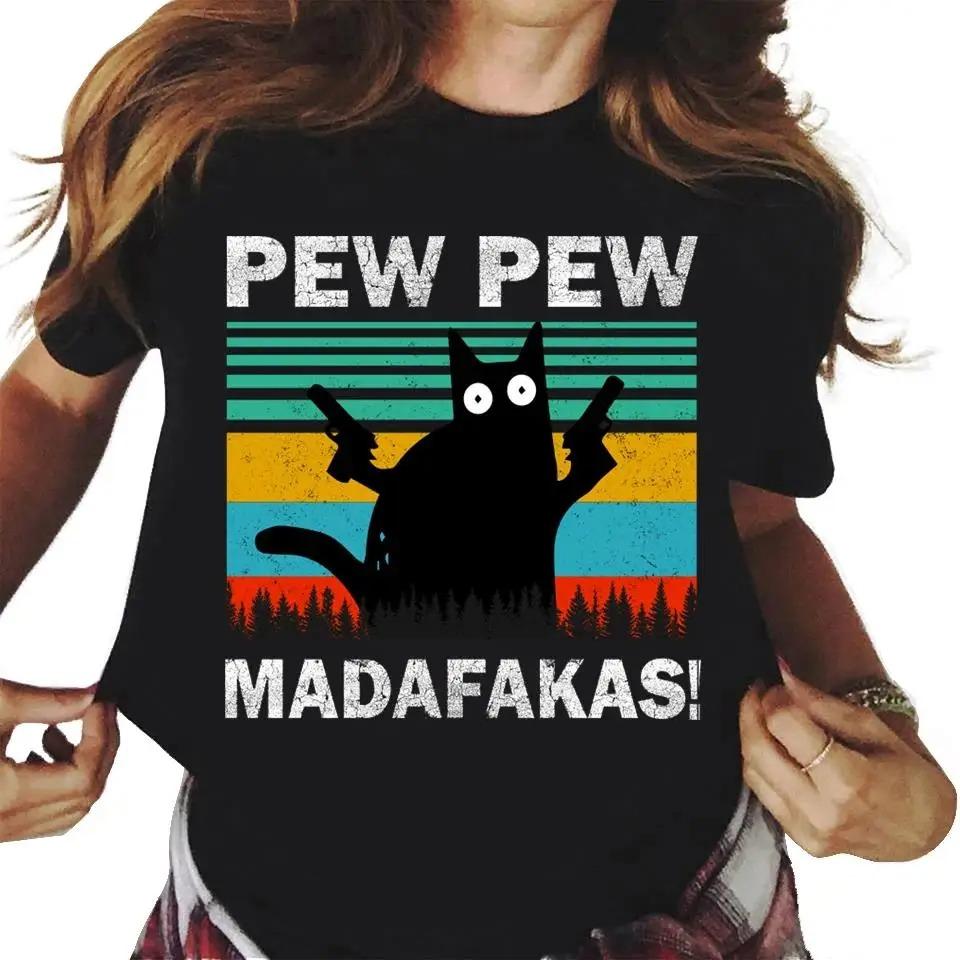 Pew Madafakas Graphic Print Cute Black Cats T Shirt Men Women Fashion Casual Crew Neck Short Sleeve Plus Size Unisex T Shirt