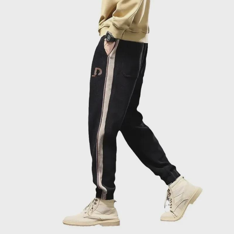 Men's Autumn/Winter Corduroy Sweatpants - Thickened Velvet, Loose Fit, Sporty, Cuffed
