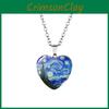 Stunning Heart Pendant Necklace With Artistic Van Gogh Starry Night And Sunflower Motif