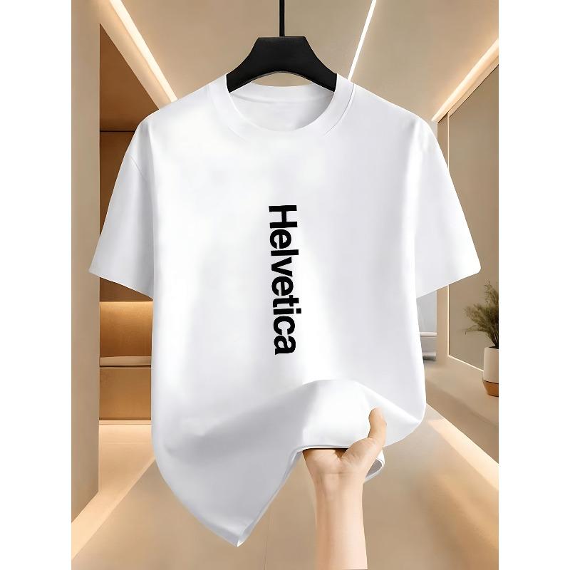 European Sizes Men's Casual T-shirt, Minimalist Helvetica Vertical Letters, Paying Tribute To Design Aesthetics with Classic Fonts