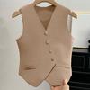 French Retro V-Neck Single-Breasted Irregular Sleeveless Slim Knitted Vest For Women